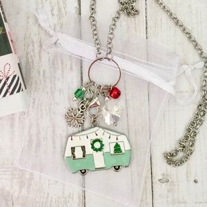 Christmas Vintage Camper Charm Necklace, Silver Plated